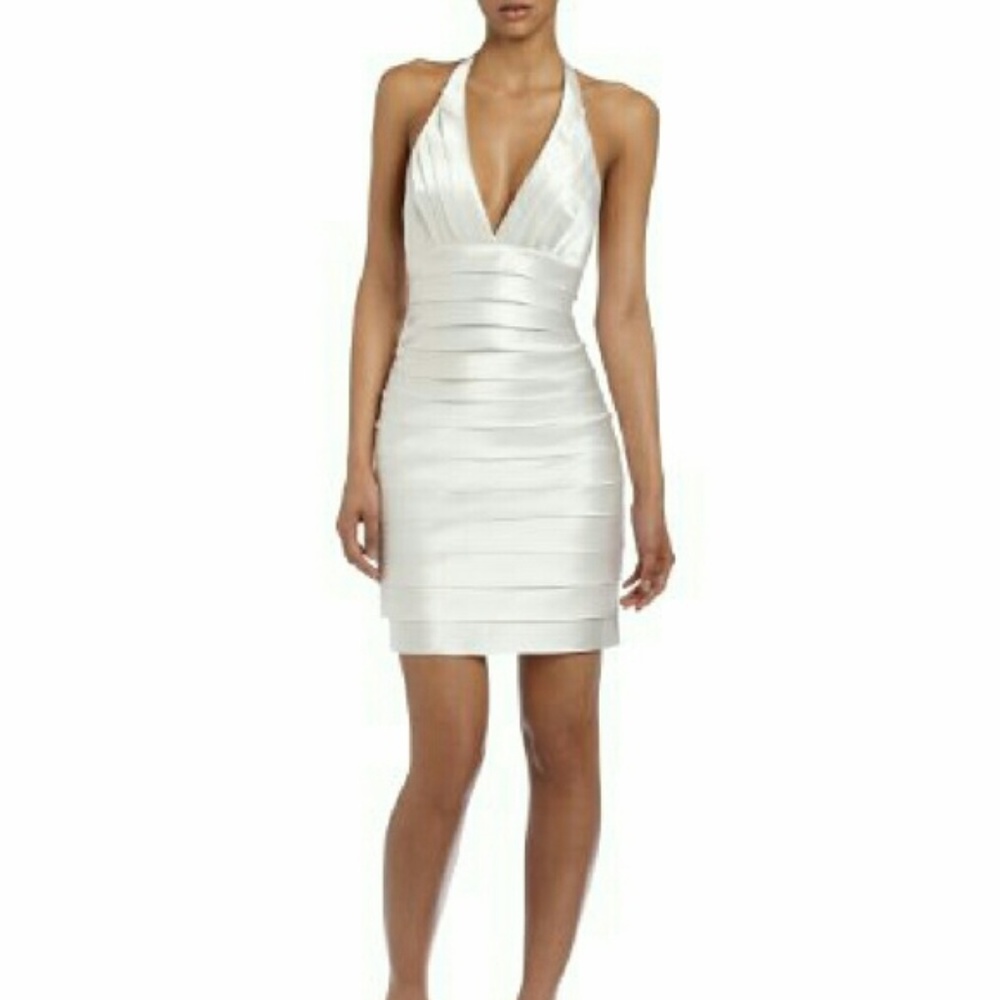 BCBG Max Azaria tiered halter dress ivory